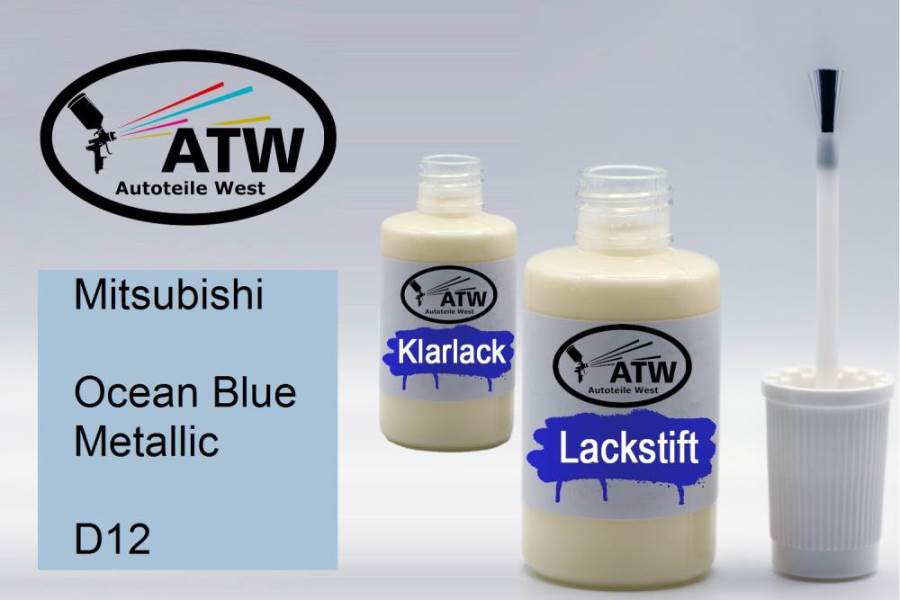 Mitsubishi, Ocean Blue Metallic, D12: 20ml Lackstift + 20ml Klarlack - Set, von ATW Autoteile West.